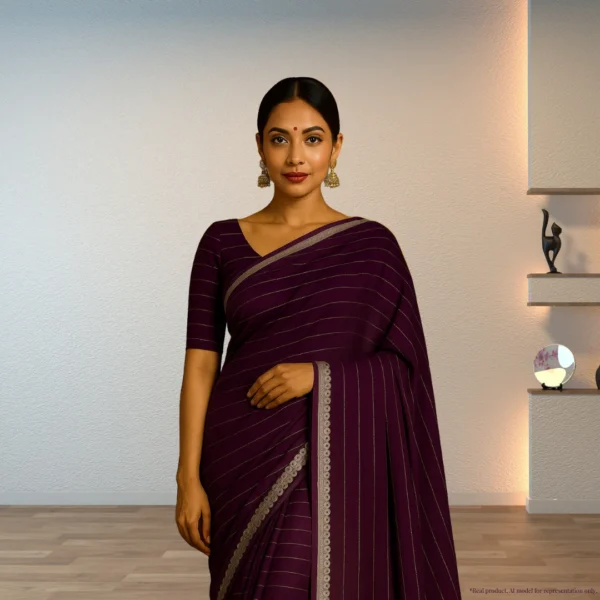 Cotton Silk Drape in Wine Color with Silver Border