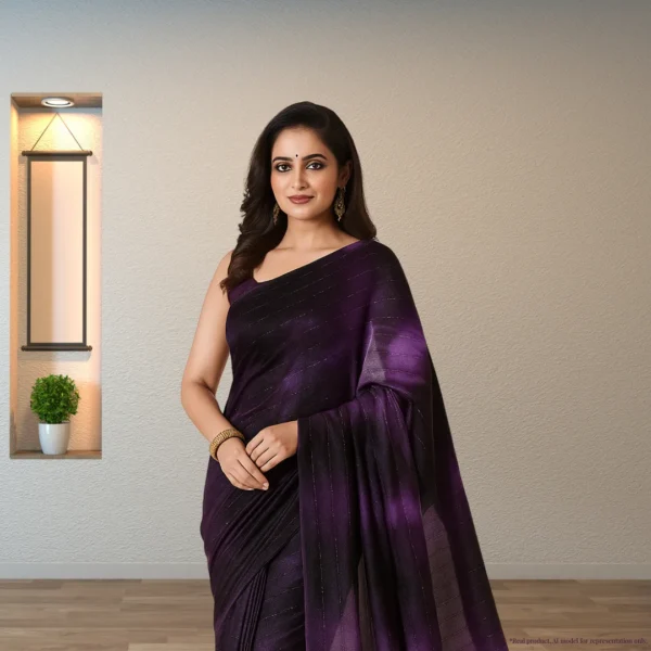 Georgette Festive Drape – Royal Ombre Violet with Subtle Zari Stripes