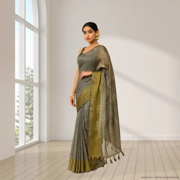 Chiffon Saree - Stone Grey Two Tone