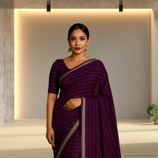 Cotton Silk Drape in Wine Color with Silver Border