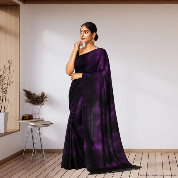 Georgette Festive Drape – Royal Ombre Violet with Subtle Zari Stripes