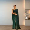 Georgette Festive Drape – Emerald Teal Blue with Subtle Zari Stripes