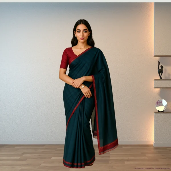 Cotton Drape – Midnight Teal with Subtle Stripes