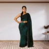 Georgette Festive Drape – Emerald Teal Blue with Subtle Zari Stripes