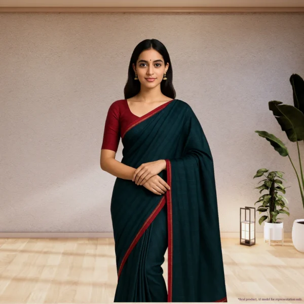 Cotton Drape – Midnight Teal with Subtle Stripes