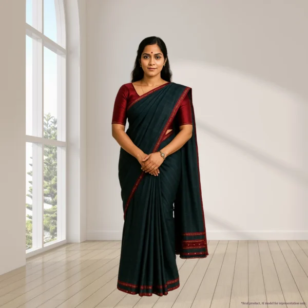 Cotton Drape – Midnight Teal with Subtle Stripes