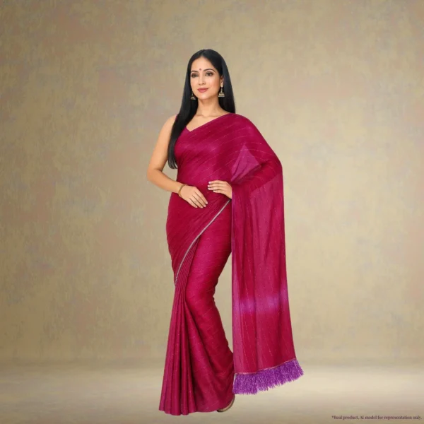 Georgette Festive Drape – Royal Magenta with Subtle Zari Stripes