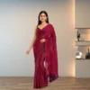 Georgette Festive Drape – Royal Magenta with Subtle Zari Stripes
