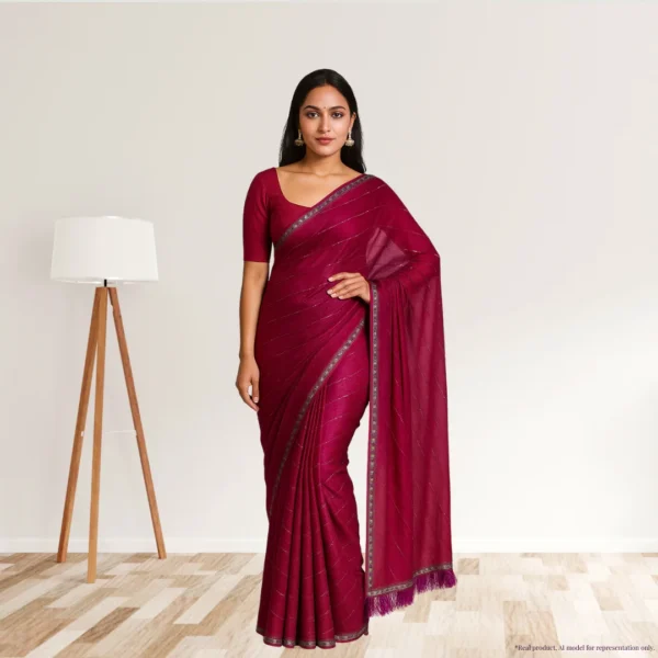 Georgette Festive Drape – Royal Magenta with Subtle Zari Stripes