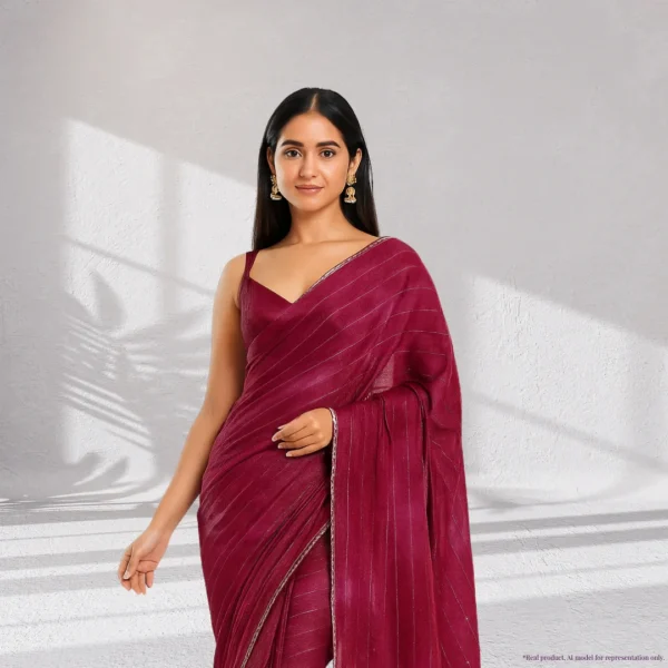 Georgette Festive Drape – Royal Magenta with Subtle Zari Stripes