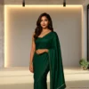 Georgette Festive Drape – Deep Forest Green with Subtle Zari Stripes