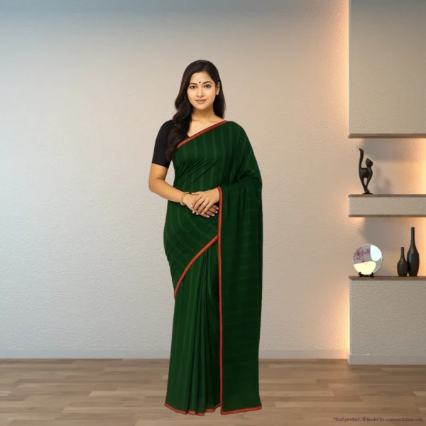 Cotton Drape – Deep Forest Green with Subtle Stripes