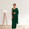 Georgette Festive Drape – Deep Forest Green with Subtle Zari Stripes