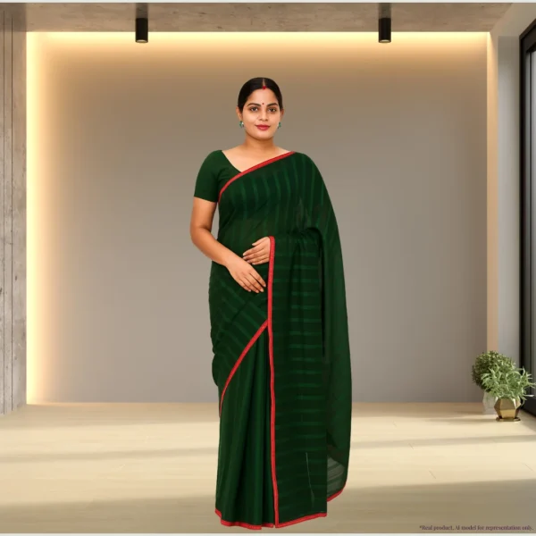 Cotton Drape – Deep Forest Green with Subtle Stripes