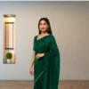 Georgette Festive Drape – Deep Forest Green with Subtle Zari Stripes