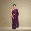 Cotton Silk Saree - Dark Purple with Golden Stripes