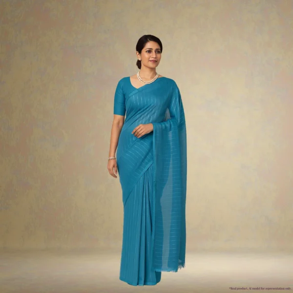 Pure Chiffon Drape – Teal with Silver Stripes