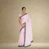 Georgette Drape – Petal Pink with Navy Blue Border