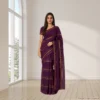 Cotton Silk Saree - Dark Purple with Golden Stripes