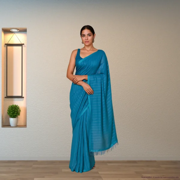 Pure Chiffon Drape – Teal with Silver Stripes