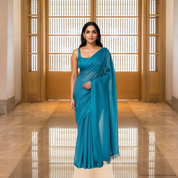 Pure Chiffon Drape – Teal with Silver Stripes