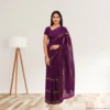 Cotton Silk Saree - Dark Purple with Golden Stripes