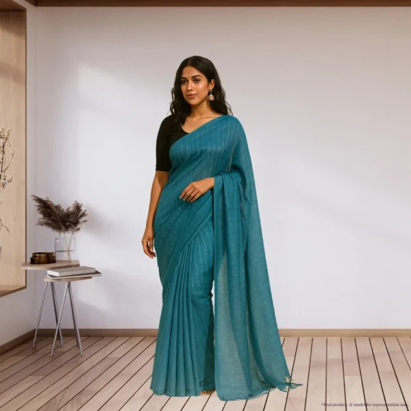 Pure Chiffon Drape – Teal with Silver Stripes