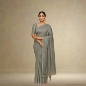 SS0BE0-2 (1) Pure Chiffon Drape – Olive Taupe with Silver Stripes