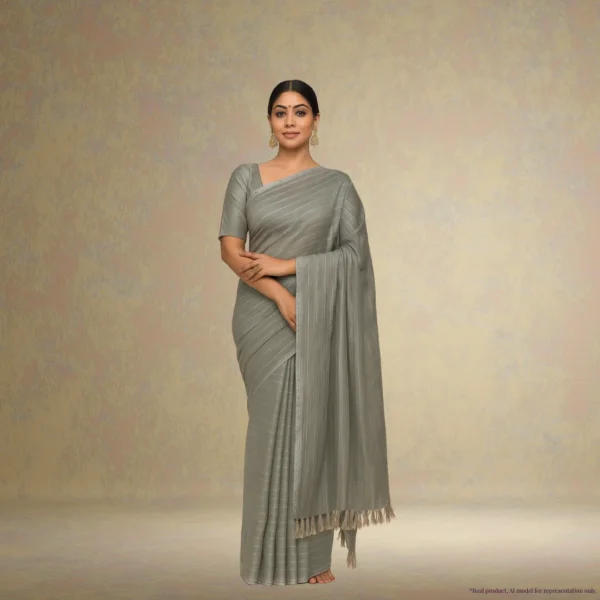 Pure Chiffon Drape – Olive Taupe with Silver Stripes