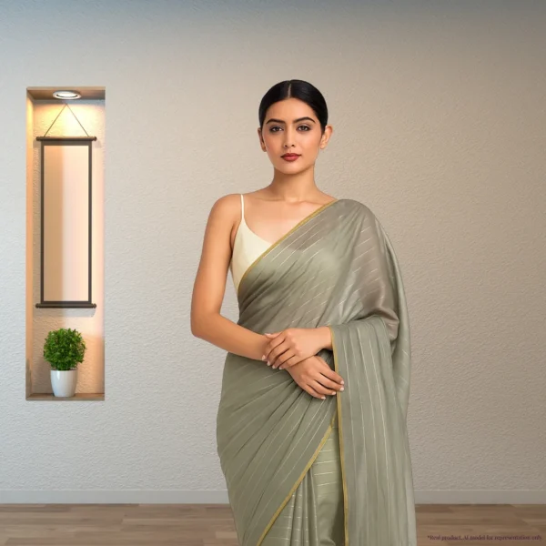 Pure Chiffon Drape – Olive Taupe with Silver Stripes