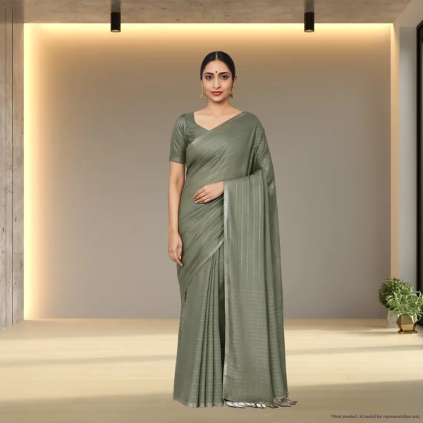 Pure Chiffon Drape – Olive Taupe with Silver Stripes