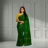Cotton Silk Saree - Green with Golden Stripes