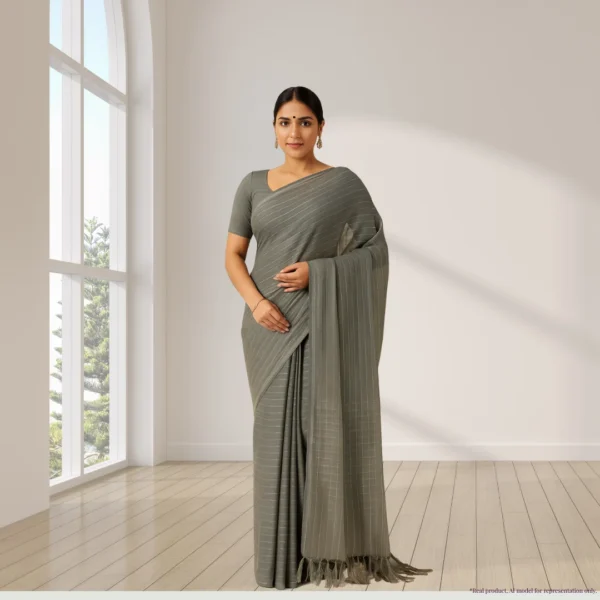 Pure Chiffon Drape – Olive Taupe with Silver Stripes