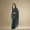 Cotton Silk Saree – Grey with Golden Stripes