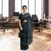Cotton Silk Saree – Grey with Golden Stripes