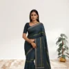 Cotton Silk Saree – Grey with Golden Stripes