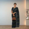Cotton Silk Saree – Grey with Golden Stripes