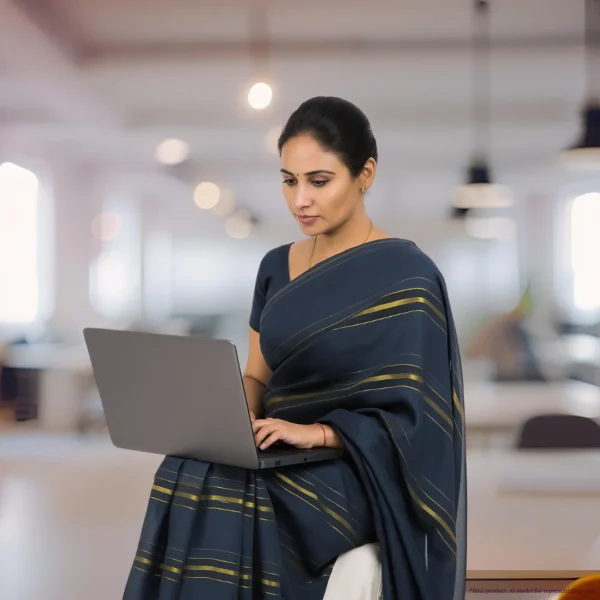 Cotton Silk Saree – Grey with Golden Stripes
