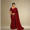 Cotton Silk Saree – Dark Red with Golden Stripes