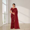 Cotton Silk Saree – Dark Red with Golden Stripes