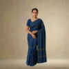 Cotton Silk Saree – Prussian Blue with Golden Stripes