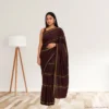 Cotton Silk Saree – Seal Brown with Golden Stripes