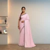 Georgette Drape – Petal Pink with Navy Blue Border