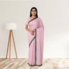 Georgette Drape – Petal Pink with Navy Blue Border