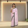 Georgette Drape – Petal Pink with Navy Blue Border