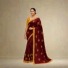 Dola Silk Drape – Royal Maroon with Yellow Motifs