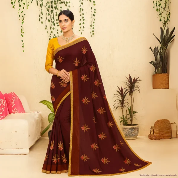 Dola Silk Drape – Royal Maroon with Yellow Motifs