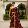 Dola Silk Drape – Royal Maroon with Yellow Motifs