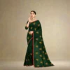 Dola Silk Drape – Deep Forest Green with Yellow Motifs