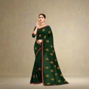 SS0CE0-2 Dola Silk Drape – Deep Forest Green with Yellow Motifs